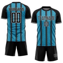 Aangepast Black Panther blauw-wit lijn sublimatie voetbaltenue shirt