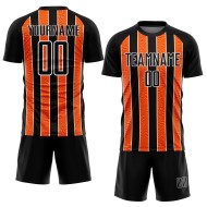 Aangepast zwart oranje-wit gesublimeerd voetbaltenue-shirt
