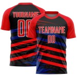 Op maat gemaakt Fire Red Royal-Black Line sublimatie voetbaltenue shirt Op maat gemaakt Fire Red Royal-Black Line sublimatie voetbaltenue shirt