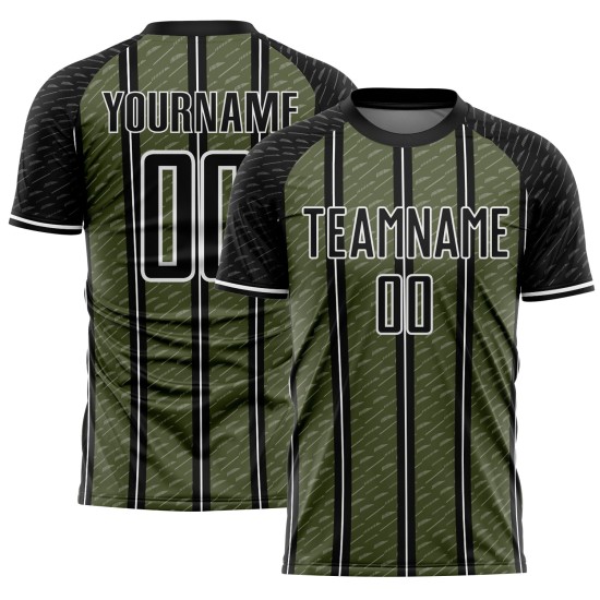 Aangepast zwart olijfwit gesublimeerd voetbaltenue-shirt Aangepast zwart olijfwit gesublimeerd voetbaltenue-shirt