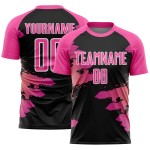 Aangepast roze zwart-wit sublimatie voetbaltenue shirt Aangepast roze zwart-wit sublimatie voetbaltenue shirt