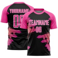 Aangepast roze zwart-wit sublimatie voetbaltenue shirt