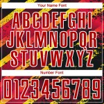 Aangepast rood goud-zwart spatten sublimatie voetbaltenue shirt Aangepast rood goud-zwart spatten sublimatie voetbaltenue shirt