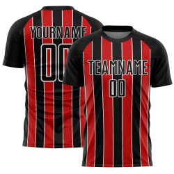 Aangepast zwart rood-wit gesublimeerd voetbaltenue-shirt