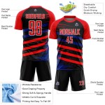 Op maat gemaakt Fire Red Royal-Black Line sublimatie voetbaltenue shirt Op maat gemaakt Fire Red Royal-Black Line sublimatie voetbaltenue shirt